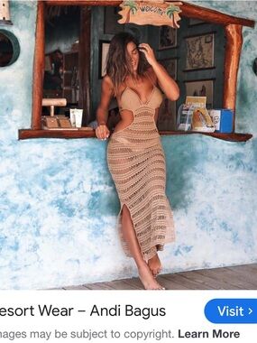 Crochet Knit Beige Maxi Dress with Cutout Details